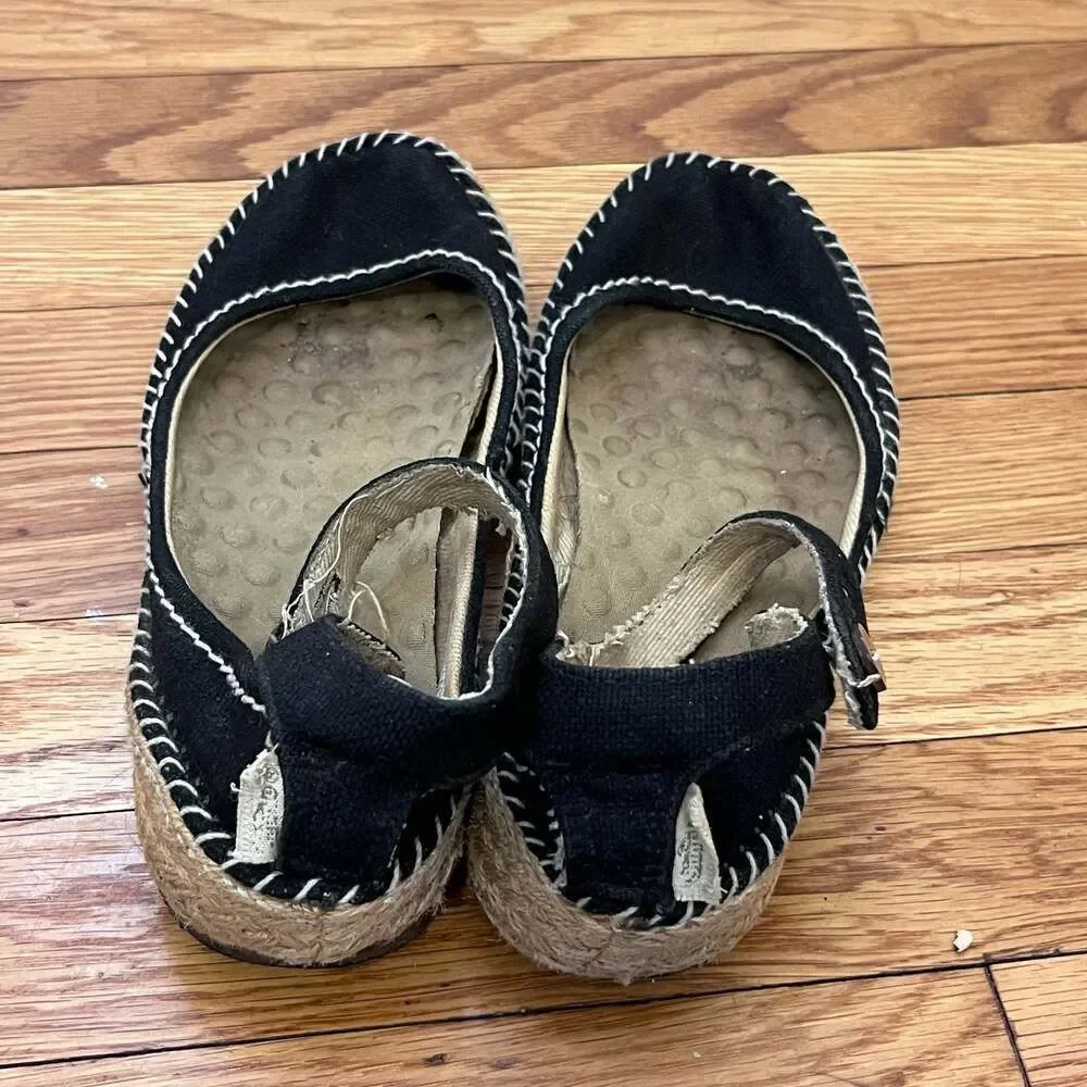 Simple GreenToe Black Canvas Espadrille Ankle Strap Flats Shoes Size 7 Boho